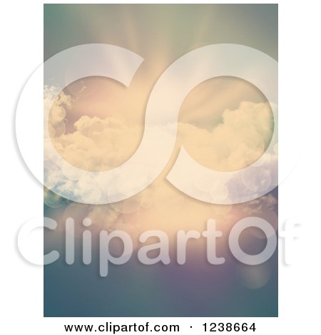 Clipart of a Background of Sunrays Clouds and Flares - Royalty Free Illustration by KJ Pargeter