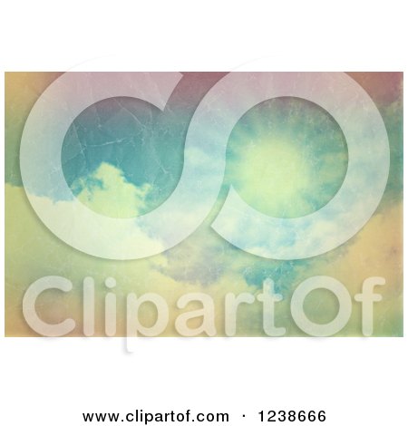 Clipart of a Crumple Texture Background of Sunshine and Clouds - Royalty Free Illustration by KJ Pargeter