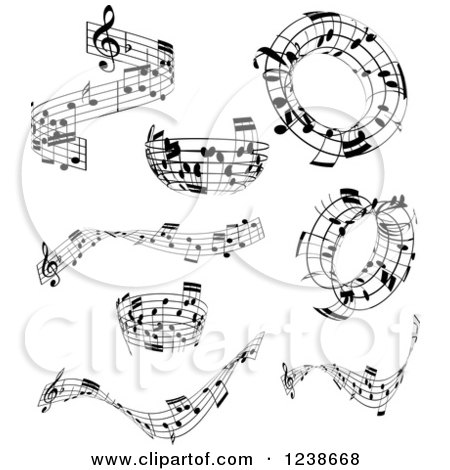 Clipart of Black and White Music Note Design Elements - Royalty Free Vector Illustration by KJ Pargeter