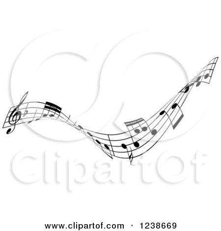 Clipart of a Black and White Music Note Wave Border Design Element 2 - Royalty Free Vector Illustration by KJ Pargeter
