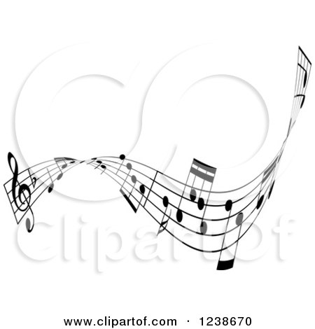 Clipart of a Black and White Music Note Wave Border Design Element 3 - Royalty Free Vector Illustration by KJ Pargeter