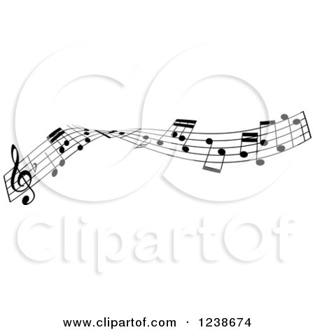 Clipart of a Black and White Music Note Wave Border Design Element - Royalty Free Vector Illustration by KJ Pargeter