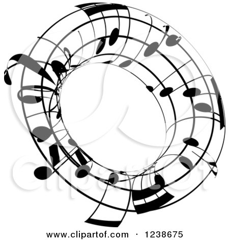 Clipart of a Black and White Music Note Circle Design Element - Royalty Free Vector Illustration by KJ Pargeter