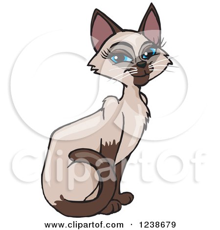 Clipart of a Blue Eyed Female Siamese Cat Sitting - Royalty Free Vector Illustration by Dennis Holmes Designs