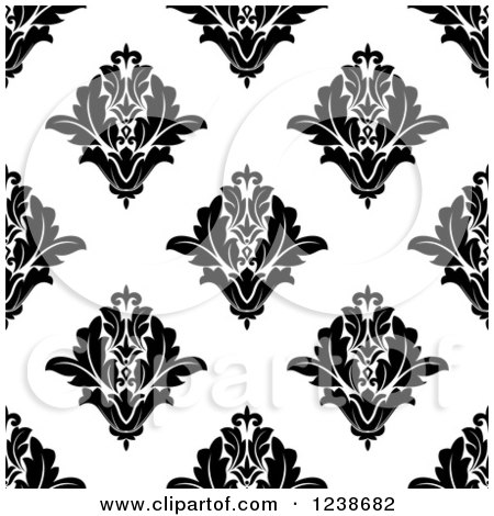 Clipart of a Seamless Black and White Damask Background Pattern 21 - Royalty Free Vector Illustration by Vector Tradition SM