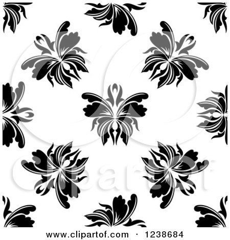 Clipart of a Seamless Black and White Damask Background Pattern 18 - Royalty Free Vector Illustration by Vector Tradition SM