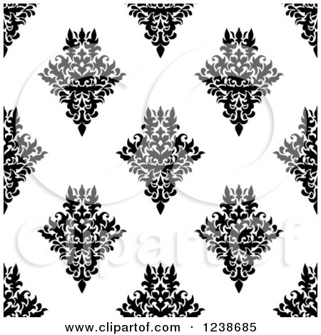 Clipart of a Seamless Black and White Damask Background Pattern 19 - Royalty Free Vector Illustration by Vector Tradition SM