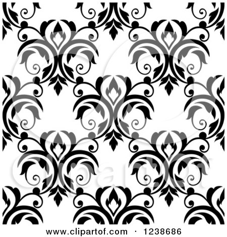 Clipart of a Seamless Black and White Damask Background Pattern 17 - Royalty Free Vector Illustration by Vector Tradition SM