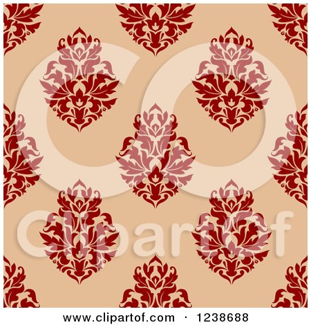 Clipart of a Seamless Red and Tan Damask Background Pattern 5 - Royalty Free Vector Illustration by Vector Tradition SM
