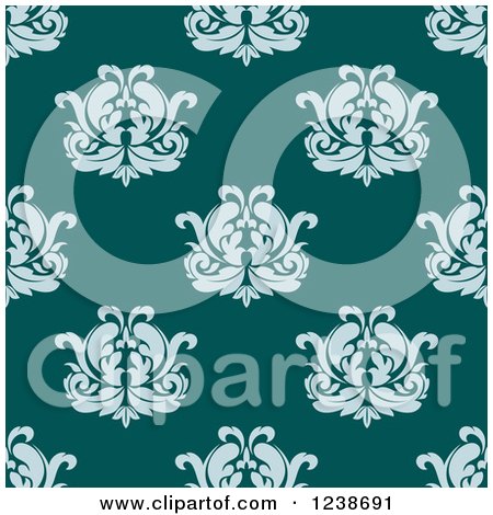 Clipart of a Seamless Blue and Teal Damask Background Pattern - Royalty Free Vector Illustration by Vector Tradition SM