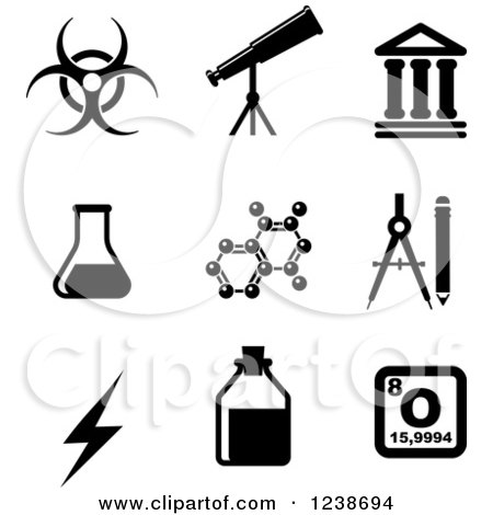 Clipart of Black and White Science Icons - Royalty Free Vector Illustration by Vector Tradition SM