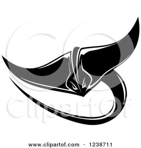 Clipart of a Black and White Swimming Stingray - Royalty Free Vector Illustration by Vector Tradition SM