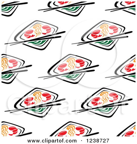 Clipart of a Seamless Background Pattern of Sushi and Chopsticks - Royalty Free Vector Illustration by Vector Tradition SM