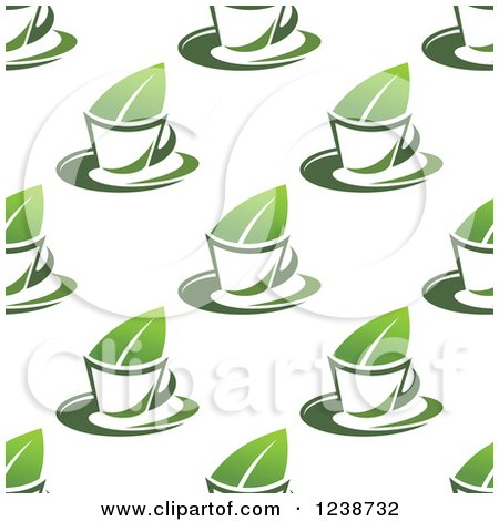 Clipart of a Seamless Background Pattern of Tea Cups and Leaves - Royalty Free Vector Illustration by Vector Tradition SM