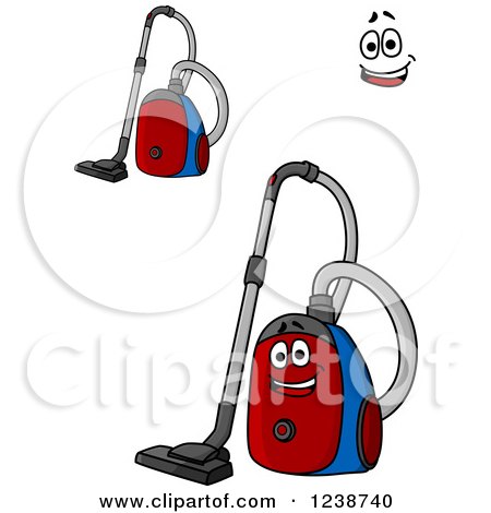 Clipart of a Happy Red and Blue Canister Vacuum - Royalty Free Vector Illustration by Vector Tradition SM