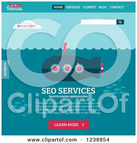 Clipart of a Submarine Website Template with Sample Text - Vector and Experience Recommended - Royalty Free Vector Illustration by elena