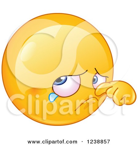 Clipart of a Sad Yellow Smiley Emoticon Wiping a Tear - Royalty Free Vector Illustration by yayayoyo