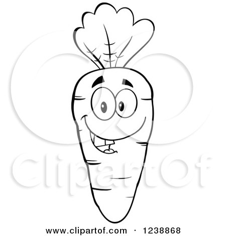 Clipart of a Black and White Happy Carrot - Royalty Free Vector Illustration by Hit Toon
