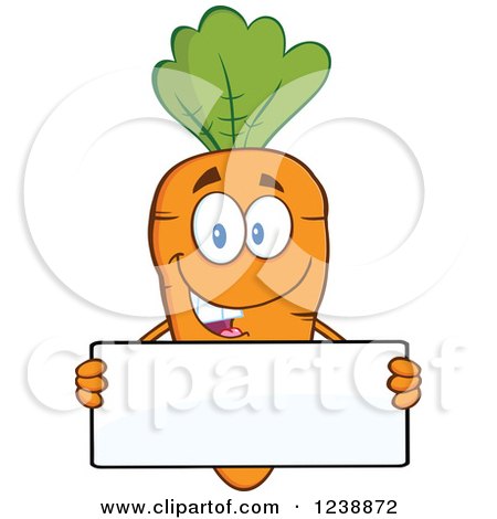 Clipart of a Happy Orange Carrot Holding a Blank Sign - Royalty Free Vector Illustration by Hit Toon