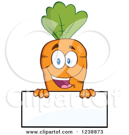 Clipart of a Happy Orange Carrot over a Blank Sign - Royalty Free Vector Illustration by Hit Toon