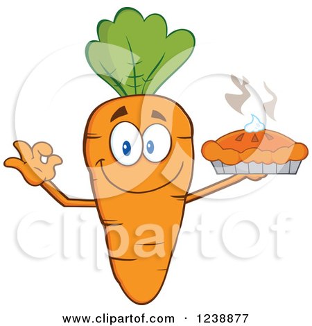 Clipart of a Happy Orange Carrot Holding a Pie - Royalty Free Vector Illustration by Hit Toon