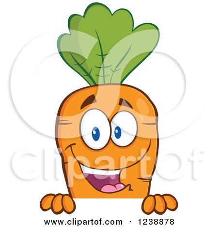 Clipart of a Happy Orange Carrot over a Sign - Royalty Free Vector Illustration by Hit Toon
