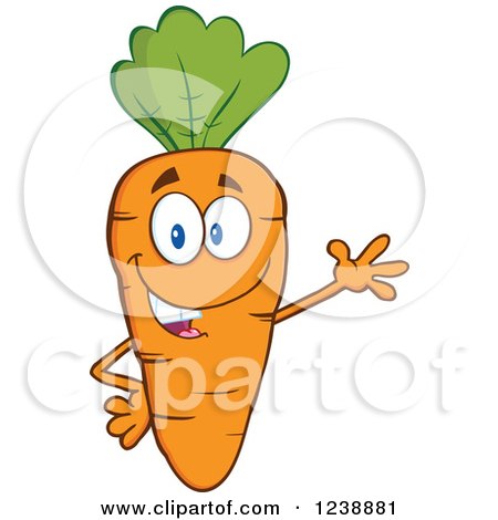 Clipart of a Happy Orange Carrot Waving - Royalty Free Vector Illustration by Hit Toon