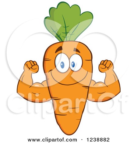 Clipart of a Strong Orange Carrot Flexing His Arms - Royalty Free Vector Illustration by Hit Toon