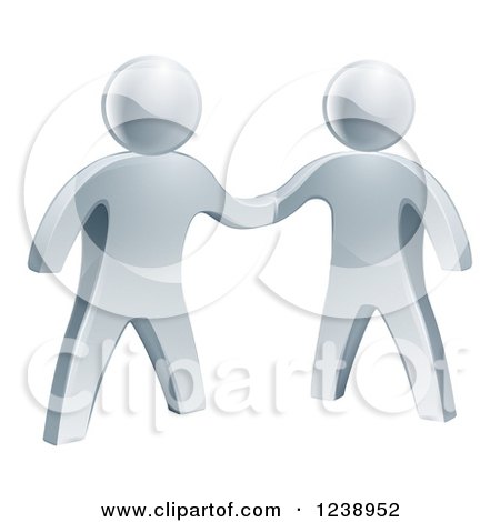 Clipart of 3d Silver Men Shaking Hands on an Agreement - Royalty Free Vector Illustration by AtStockIllustration
