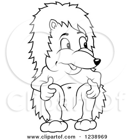 Clipart of a Black and White Hedgehog Sitting and Touching His Knees - Royalty Free Vector Illustration by dero