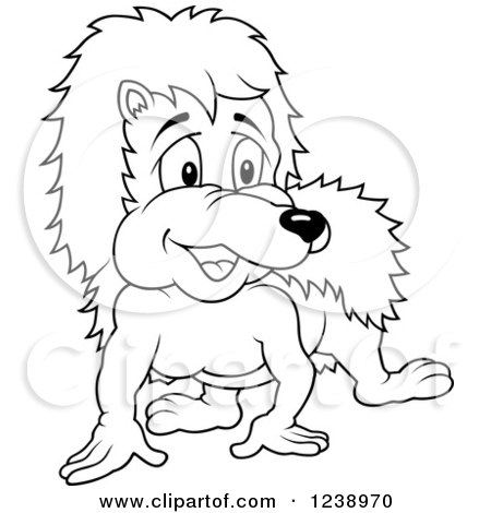 Clipart of a Black and White Hedgehog on All Fours - Royalty Free Vector Illustration by dero