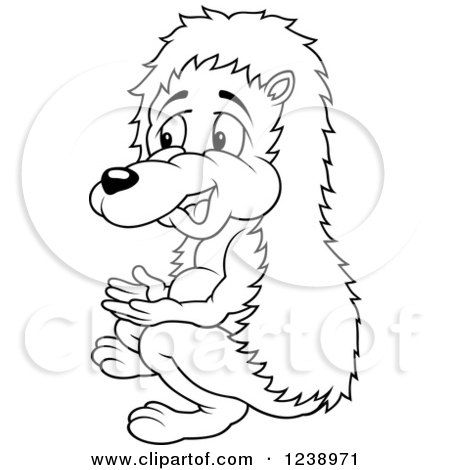 Clipart of a Black and White Hedgehog Sitting and Gesturing - Royalty Free Vector Illustration by dero