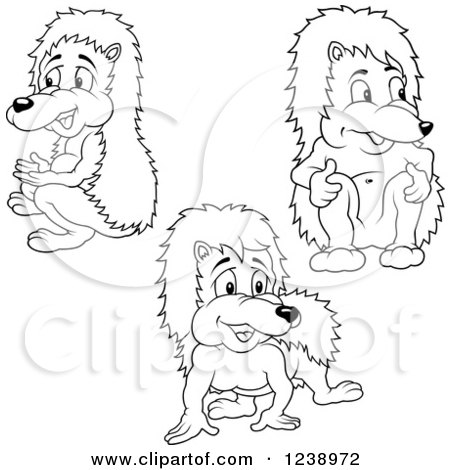 Clipart of Black and White Hedgehogs - Royalty Free Vector Illustration by dero