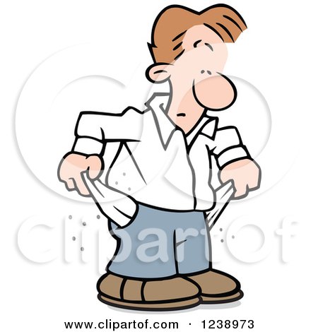 Clipart of a Broke Caucasian Man Pulling out His Pockets - Royalty Free Vector Illustration by Johnny Sajem