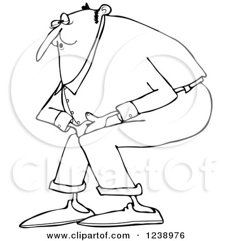 Clipart of an Outlined Man Wincing After Being Kicked in the Groin - Royalty Free Vector Illustration by djart
