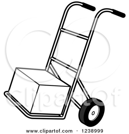 Clipart of a Black and White Hand Truck Dolly with a Box - Royalty Free Vector Illustration by Lal Perera