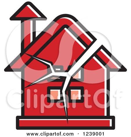 Clipart of a Cracked Red House - Royalty Free Vector Illustration by Lal Perera