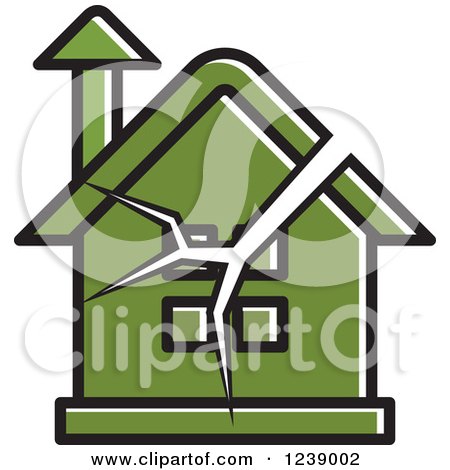 Clipart of a Cracked Green House - Royalty Free Vector Illustration by Lal Perera