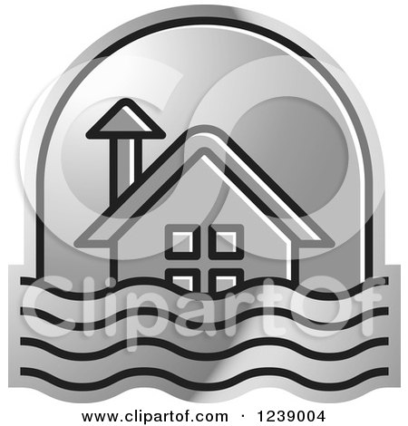 Clipart of a Silver House in Flood Waters - Royalty Free Vector Illustration by Lal Perera