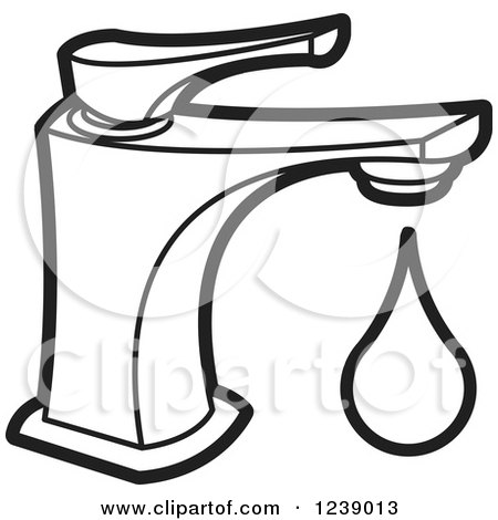 Clipart of a Dripping Black and White Faucet - Royalty Free Vector Illustration by Lal Perera