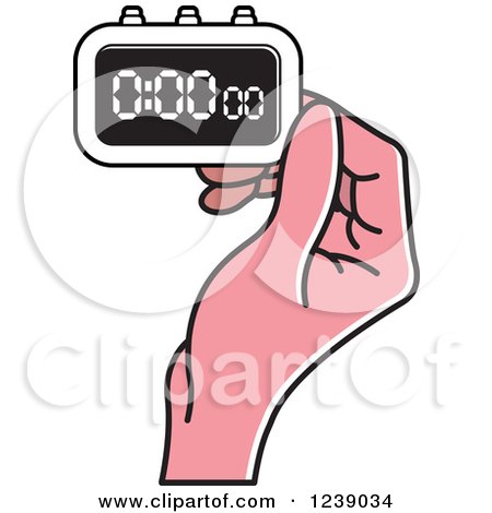 Clipart of a Caucasian Hand Holding a Digital Stopwatch - Royalty Free Vector Illustration by Lal Perera
