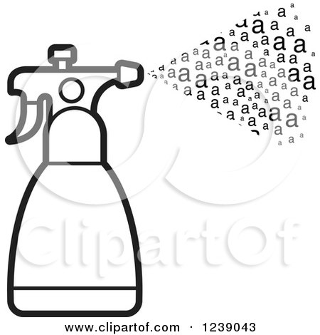 Clipart of a Black and White Bottle Spraying Letters - Royalty Free Vector Illustration by Lal Perera