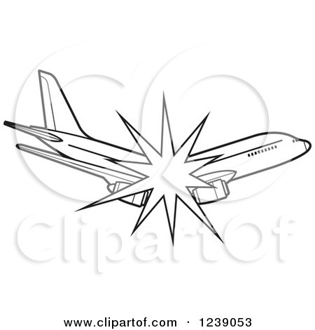 Clipart of a Black and White Breaking Commercial Airliner Plane - Royalty Free Vector Illustration by Lal Perera