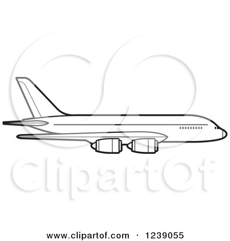 Clipart of a Black and White Commercial Airliner Plane 2 - Royalty Free Vector Illustration by Lal Perera