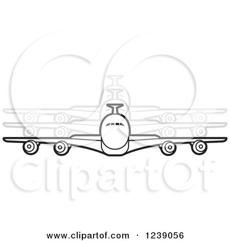 Clipart of a Black and White Commercial Airliner Plane with Movement Trails - Royalty Free Vector Illustration by Lal Perera