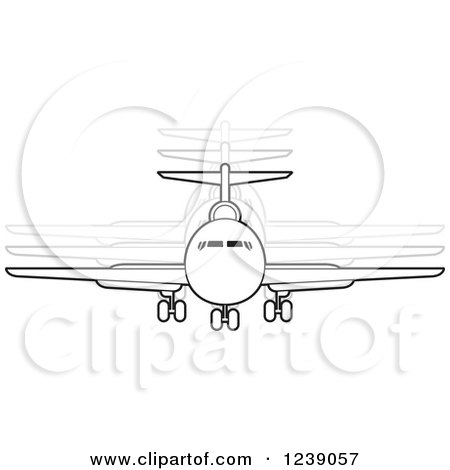 Clipart of a Black and White Commercial Airliner Plane with Movement Trails 2 - Royalty Free Vector Illustration by Lal Perera