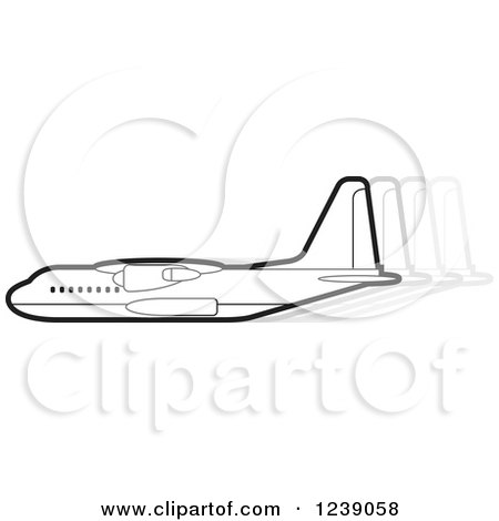 Clipart of a Black and White Commercial Airliner Plane with Movement Trails 3 - Royalty Free Vector Illustration by Lal Perera