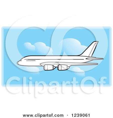 Clipart of a Black and White Commercial Airliner Plane in a Blue Sky - Royalty Free Vector Illustration by Lal Perera