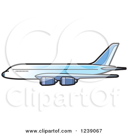 Clipart of a Blue Commercial Airliner Plane - Royalty Free Vector Illustration by Lal Perera