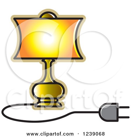 Clipart of a Gold Electric Lamp with a Shade 3 - Royalty Free Vector Illustration by Lal Perera